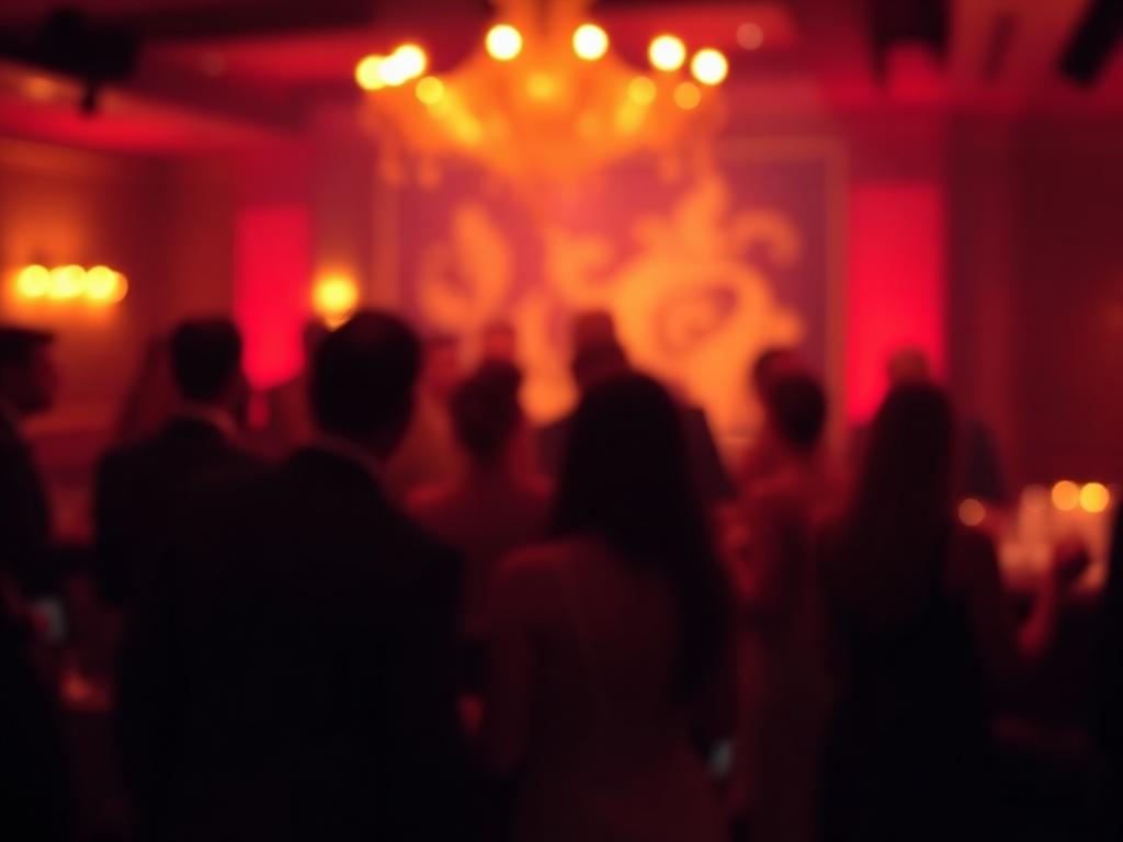 Silhuetas em festa elegante com luzes quentes